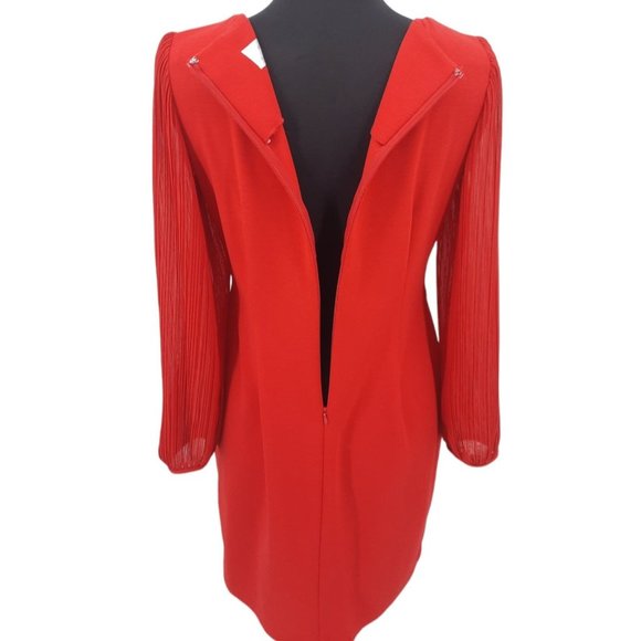 VTG 90s DR Collection Solid Red Shear Pleated Balloon Sleeve Dress Size 8 - Picture 6 of 10
